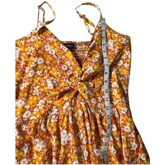 Larsyn & Lily Floral Burnt Orange Jumpsuit Smock Back Deep V-Neck Size Large - Picture 9 of 15